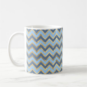Elegant Blue and Gold Chevron Pattern Coffee Mug