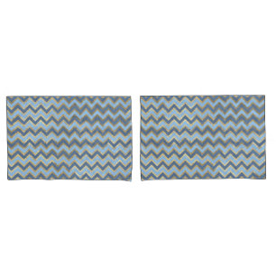 Elegant Blue and Gold Chevron Pattern Pillowcase
