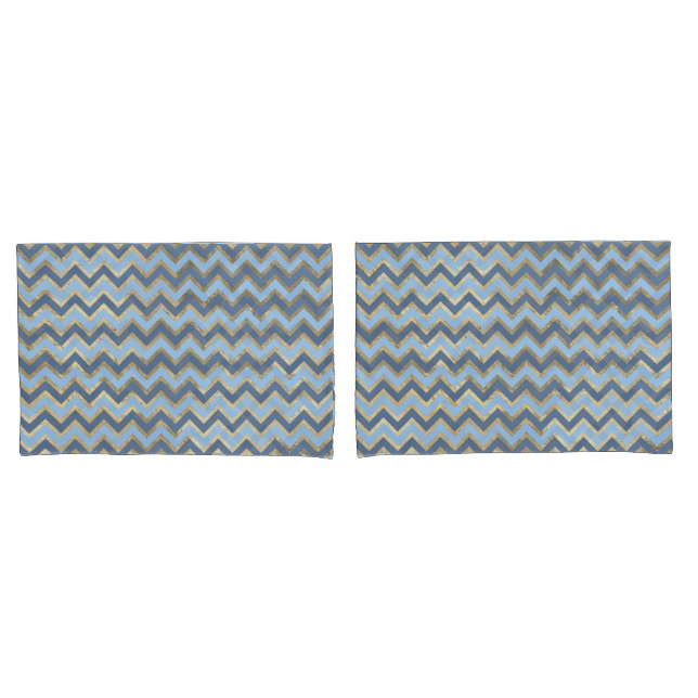 Elegant Blue and Gold Chevron Pattern Pillowcase (Front-Set)