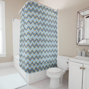 Elegant Blue and Gold Chevron Pattern Shower Curtain