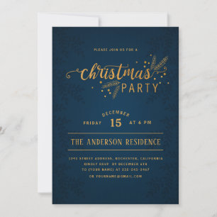 Elegant Blue and Gold Christmas Holiday Party Invitation