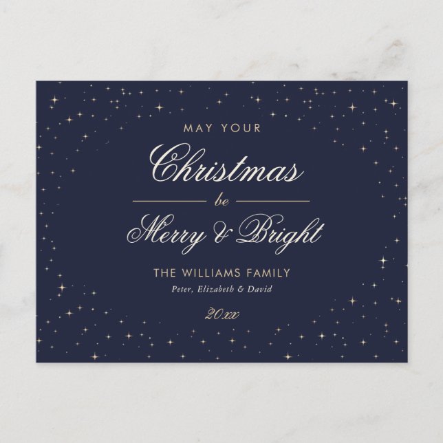 Elegant Blue and Gold Christmas Holiday Postcard (Front)