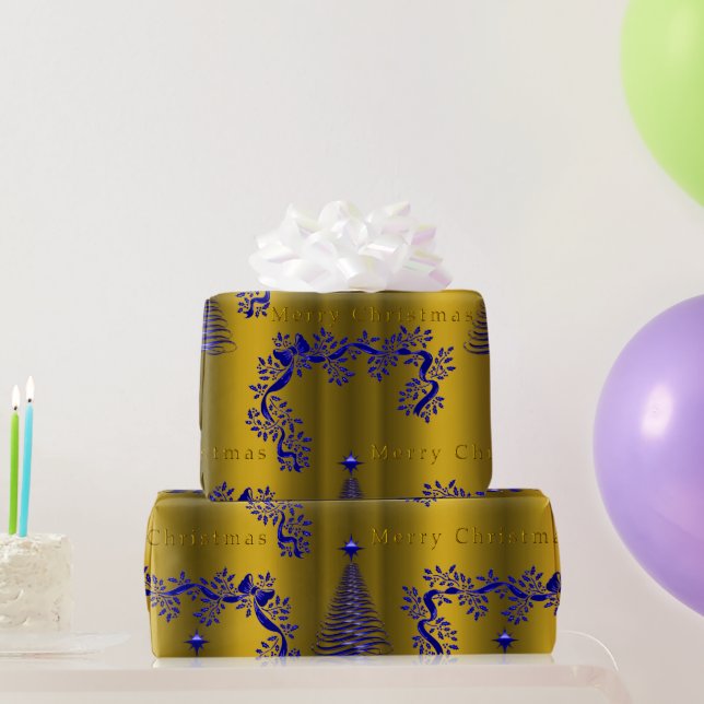 Elegant Blue and Gold Christmas Wrapping Paper (Party Gifts)