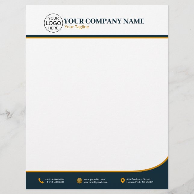Elegant blue and gold custom letterhead (Front)