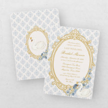 Elegant Blue and Gold Damask Bridal Shower