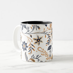 Elegant Blue and Gold Floral Pattern Mug