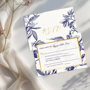 Elegant Blue and Gold Floral RSVP Card