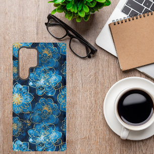 Elegant Blue and Gold Floral - Stylish Botanical Samsung Galaxy Case