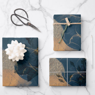 Elegant Blue and Gold Floral Vintage Wrapping Paper Sheet