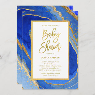 Elegant Blue and Gold Geode Baby Shower Invitation