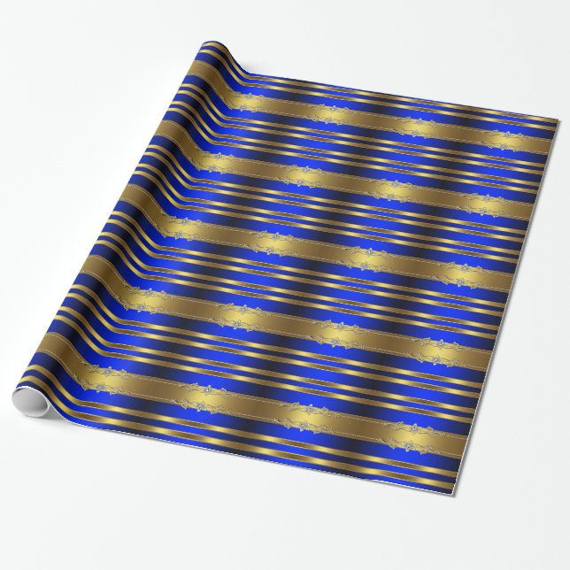 Elegant Blue and Gold Gift Wrapping Paper (Unrolled)