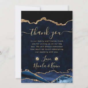 Elegant Blue and Gold Glitter Agate Wedding Thank You Card