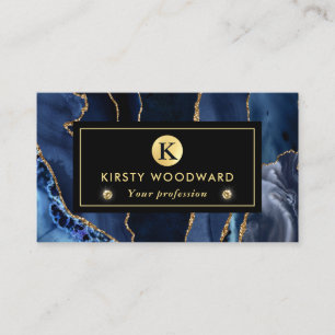 Elegant Blue and Gold Glitter Marble Agate Business Card