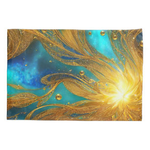 Elegant Blue and Gold Gold Burst Pillow Case