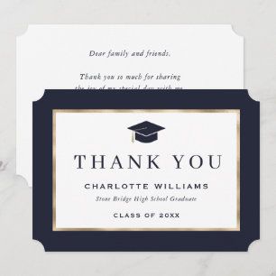 Elegant Blue and Gold Graduation Thank You Card