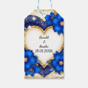 Elegant Blue and Gold Heart Frame Gift Tags