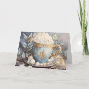 Elegant Blue and Gold Holiday Coffee Design Card