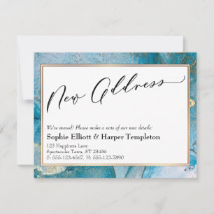 Elegant Blue and Gold Ink New Address Announcement