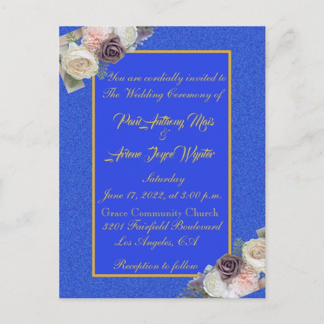 Elegant Blue and Gold Invitation Postcard (Front)