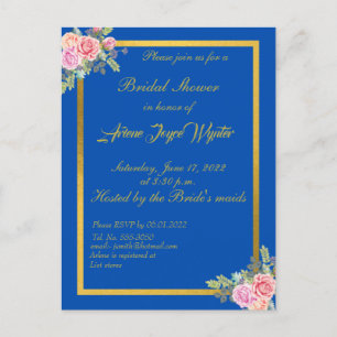 Elegant Blue and Gold Invitation Postcard