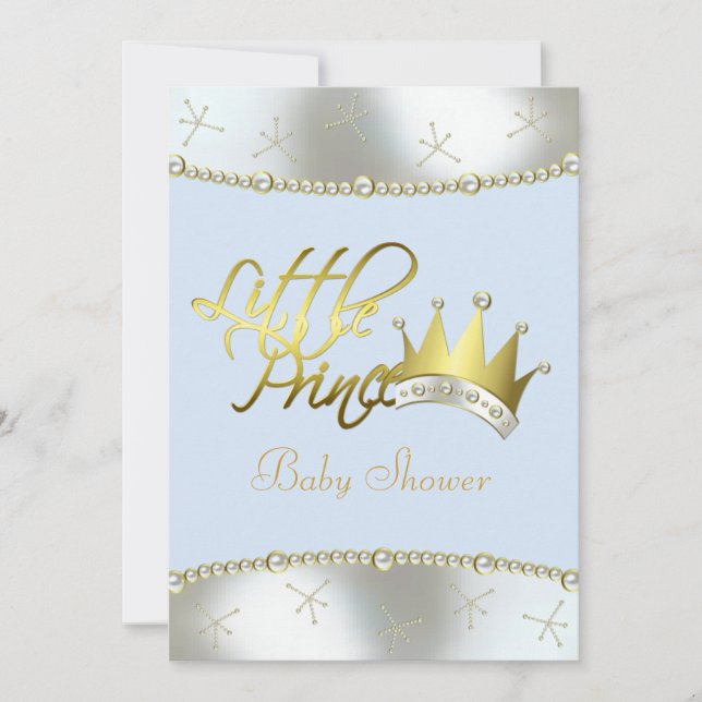 Elegant Blue and Gold Little Prince Baby Shower Invitation (Front)