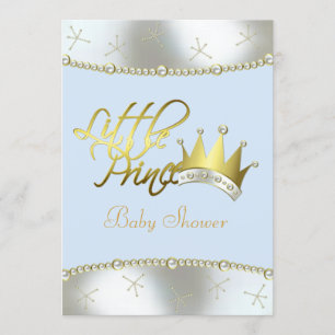 Elegant Blue and Gold Little Prince Baby Shower Invitation
