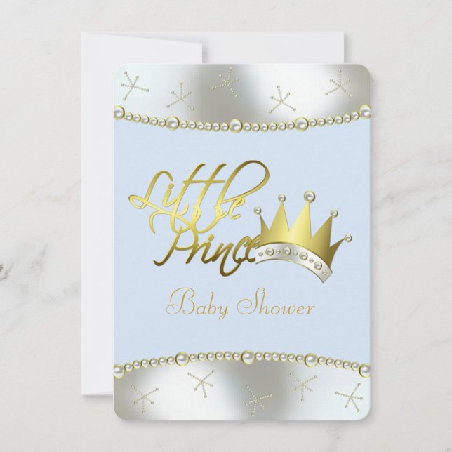 Elegant Blue and Gold Little Prince Baby Shower Invitation (Front)