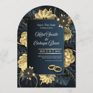 Elegant Blue and Gold Luxury Wedding Invitation