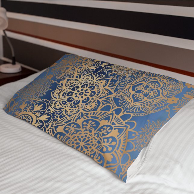 Elegant Blue and Gold Mandala Pattern Pillowcase (Creator Uploaded)