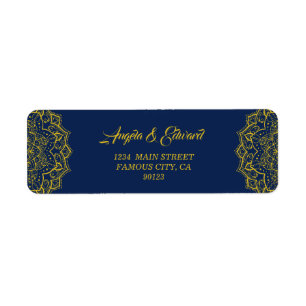 Elegant Blue And Gold Mandala Return Address Label