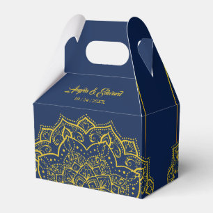 Elegant Blue And Gold Mandala Wedding Favour Box