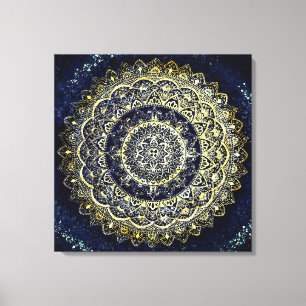 Elegant Blue and Gold Mandala Yoga Studio Painting Canvas Print