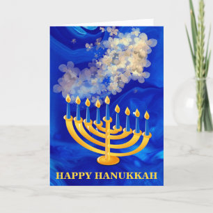 Elegant Blue And Gold Menorah Happy  Hanukkah  Holiday Card