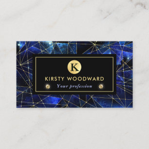Elegant Blue and Gold Midnight Crystal Galaxy Business Card