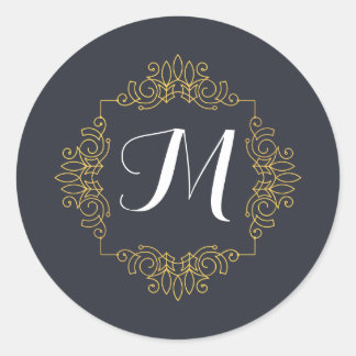Elegant Blue and Gold Monogram | Enter your own Classic Round Sticker