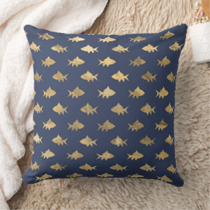 Elegant Blue and Gold Nautical & Vintage Patterns Cushion