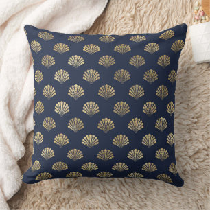 Elegant Blue and Gold Nautical & Vintage Patterns Cushion