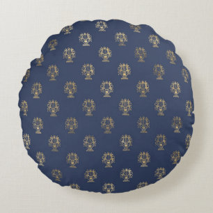Elegant Blue and Gold Nautical & Vintage Patterns Round Cushion