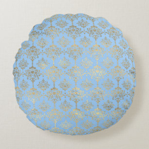 Elegant Blue and Gold Nautical & Vintage Patterns Round Cushion