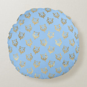 Elegant Blue and Gold Nautical & Vintage Patterns Round Cushion