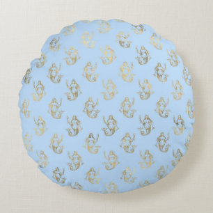 Elegant Blue and Gold Nautical & Vintage Patterns Round Cushion