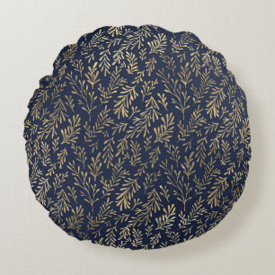 Elegant Blue and Gold Nautical & Vintage Patterns Round Cushion
