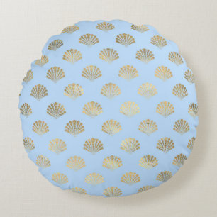 Elegant Blue and Gold Nautical & Vintage Patterns Round Cushion