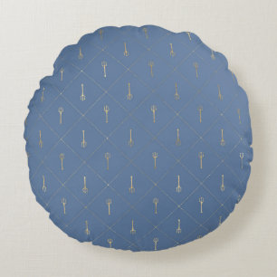 Elegant Blue and Gold Nautical & Vintage Patterns Round Cushion
