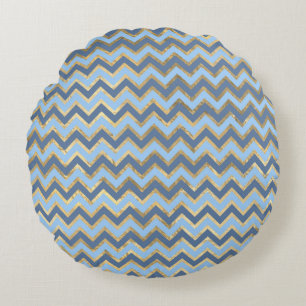 Elegant Blue and Gold Nautical & Vintage Patterns Round Cushion