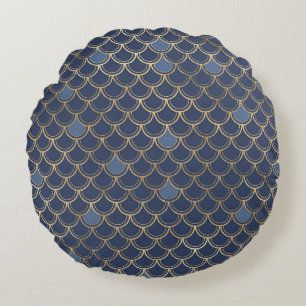 Elegant Blue and Gold Nautical & Vintage Patterns Round Cushion