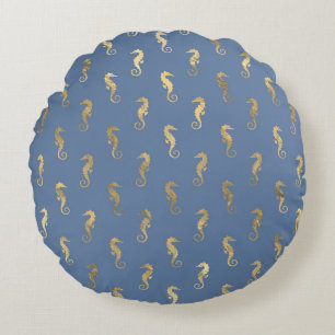 Elegant Blue and Gold Nautical & Vintage Patterns Round Cushion