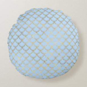 Elegant Blue and Gold Nautical & Vintage Patterns Round Cushion