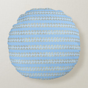 Elegant Blue and Gold Nautical & Vintage Patterns Round Cushion