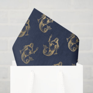 Elegant Blue and Gold Nautical & Vintage Patterns Tissue Paper